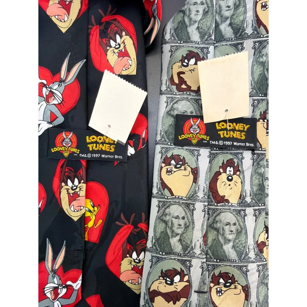Vtg Warner Bros. looney Tunes Mens Ties Lot of 2 Bugs Bunny Taz Tweedy Daffy New