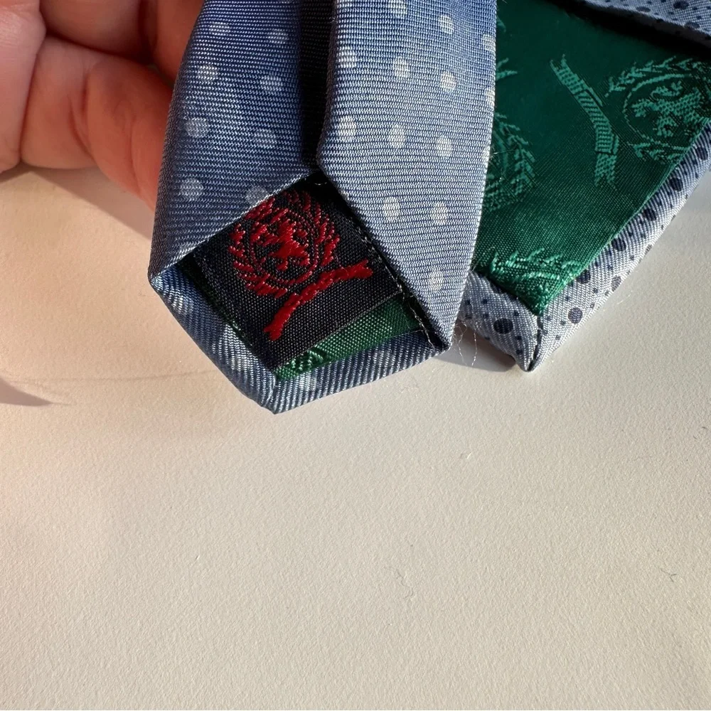 Tommy Hilfiger Light Blue and Navy  Patterned Silk Tie