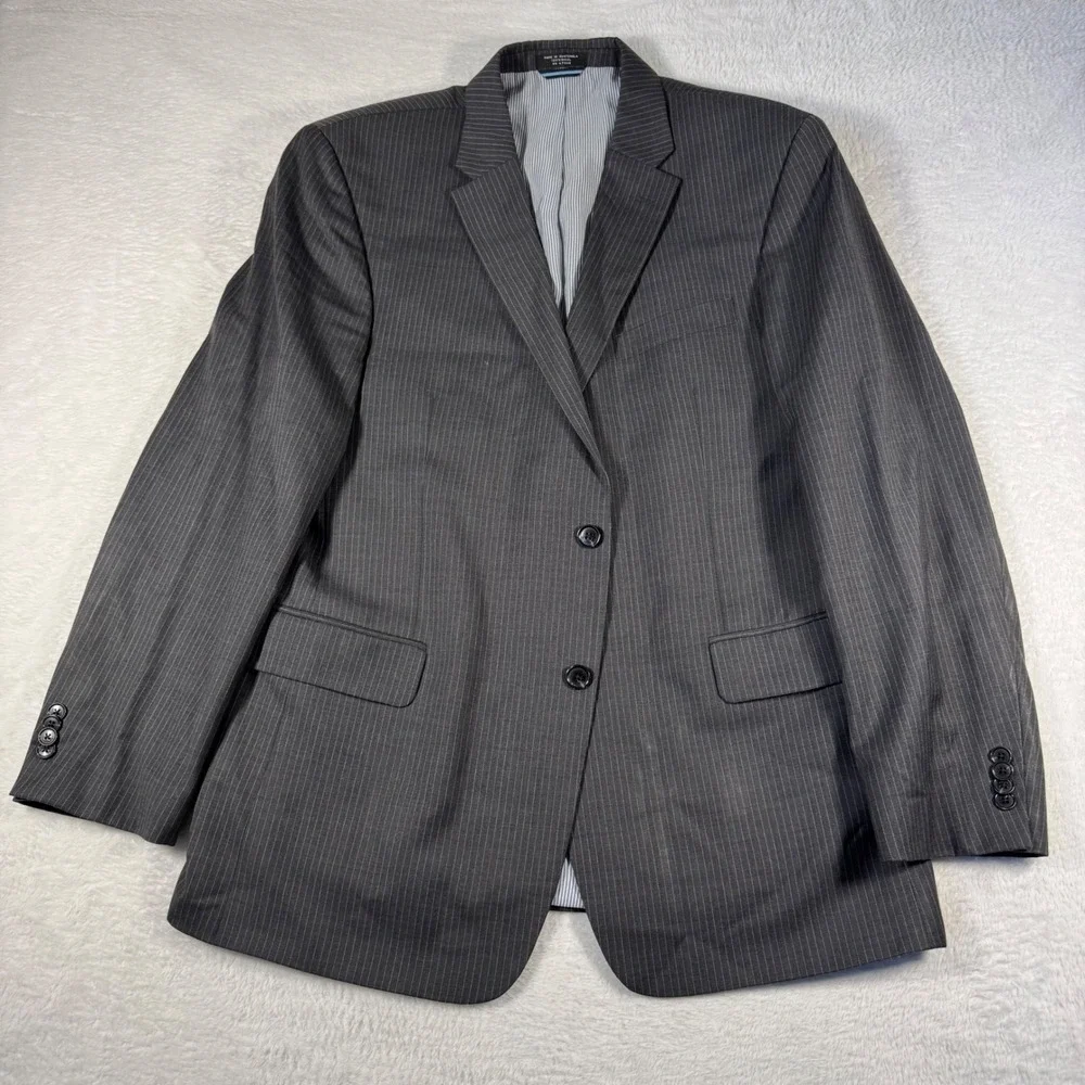 Tommy Hilfiger Blazer Mens‎ 44R Grey Pinstripe 100% Wool Two Button Suit Jacket