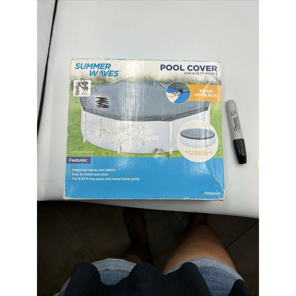 Summer Waves 8-10 FT Pool Cover (Fits‎ Both Ring And Metal Frame) New Open Box