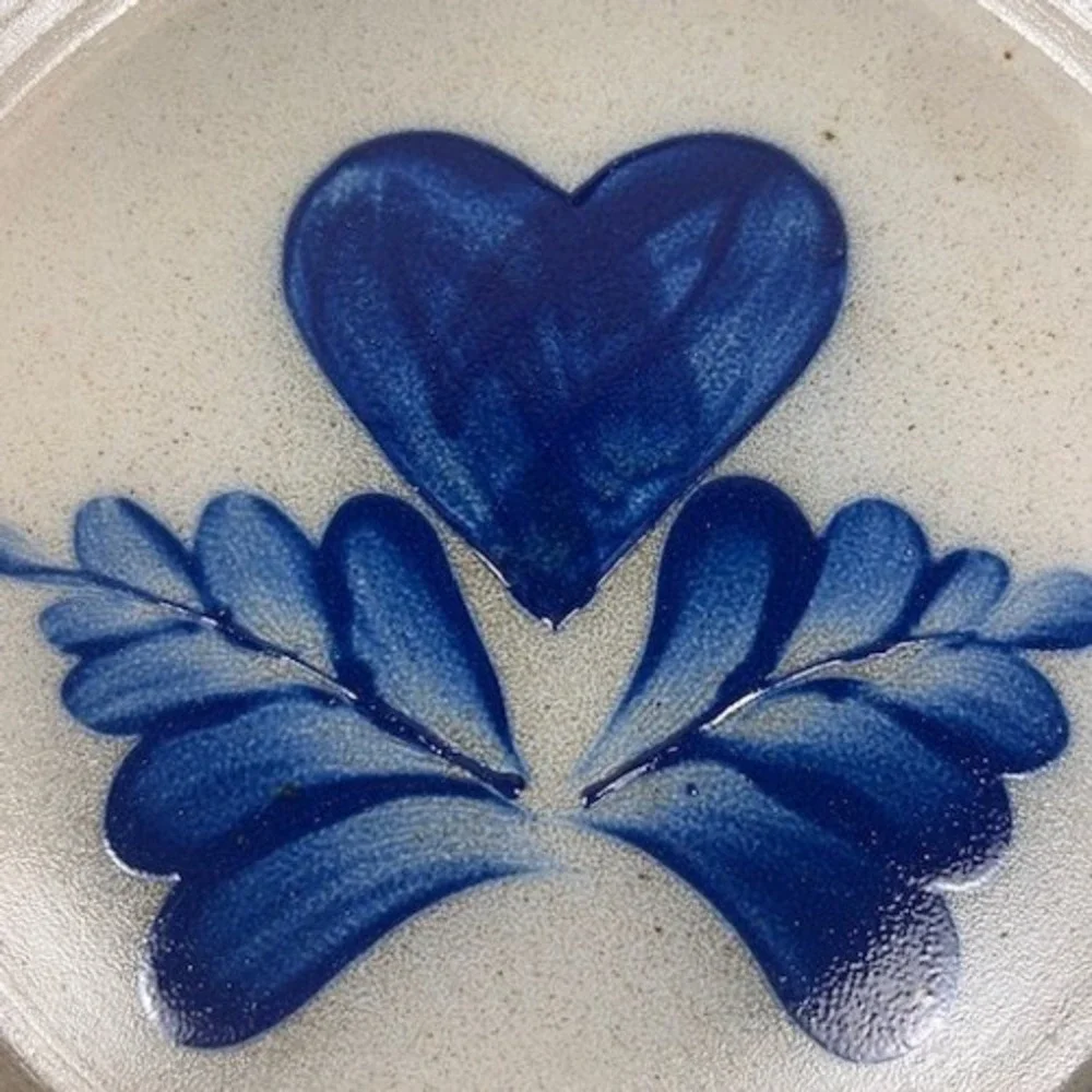 Eldreth Pottery Salt Glazed Cobalt‎ Blue Heart Leaves Pie Plate Signed MCM