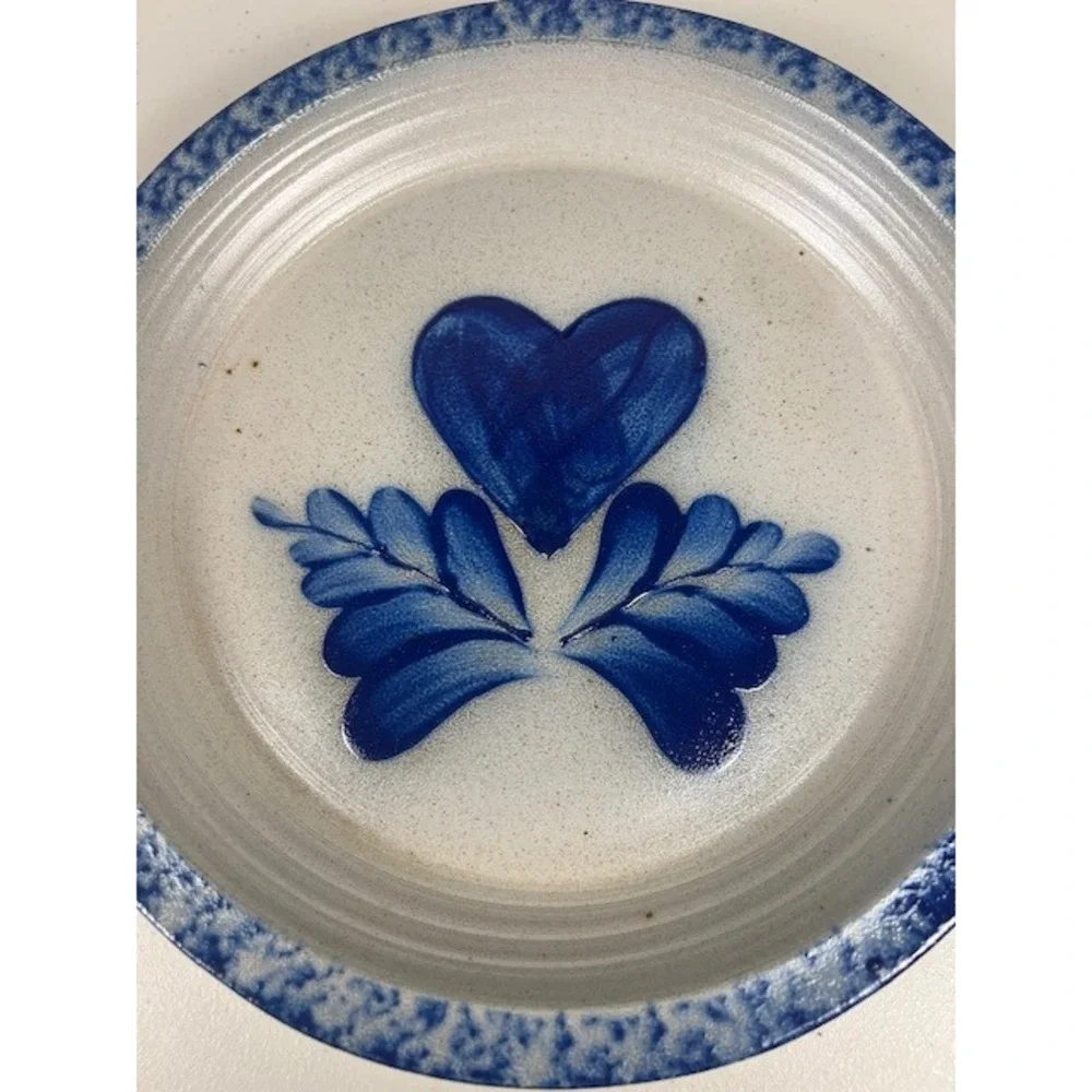 Eldreth Pottery Salt Glazed Cobalt‎ Blue Heart Leaves Pie Plate Signed MCM