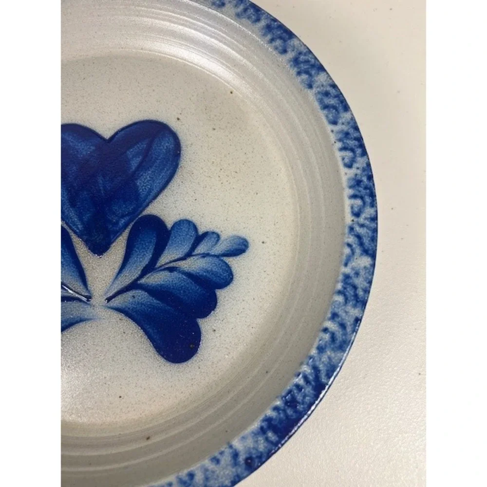 Eldreth Pottery Salt Glazed Cobalt‎ Blue Heart Leaves Pie Plate Signed MCM