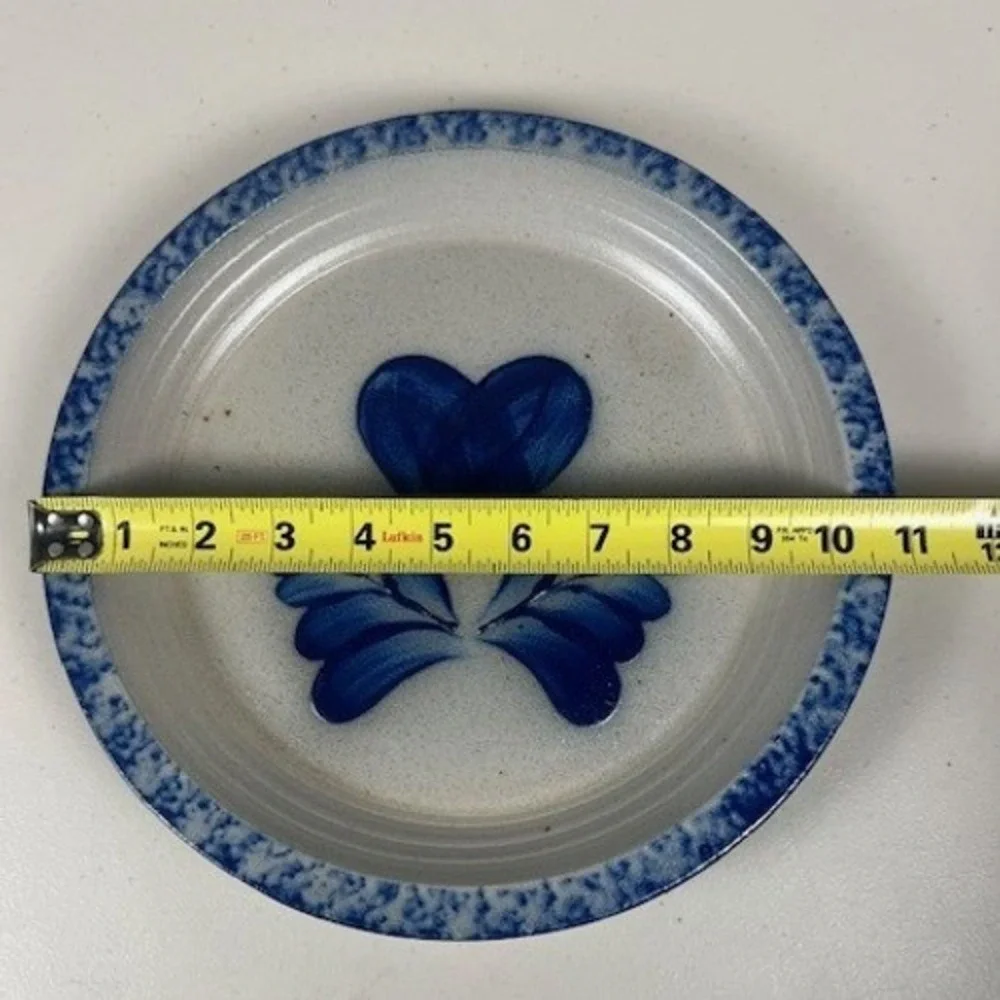 Eldreth Pottery Salt Glazed Cobalt‎ Blue Heart Leaves Pie Plate Signed MCM