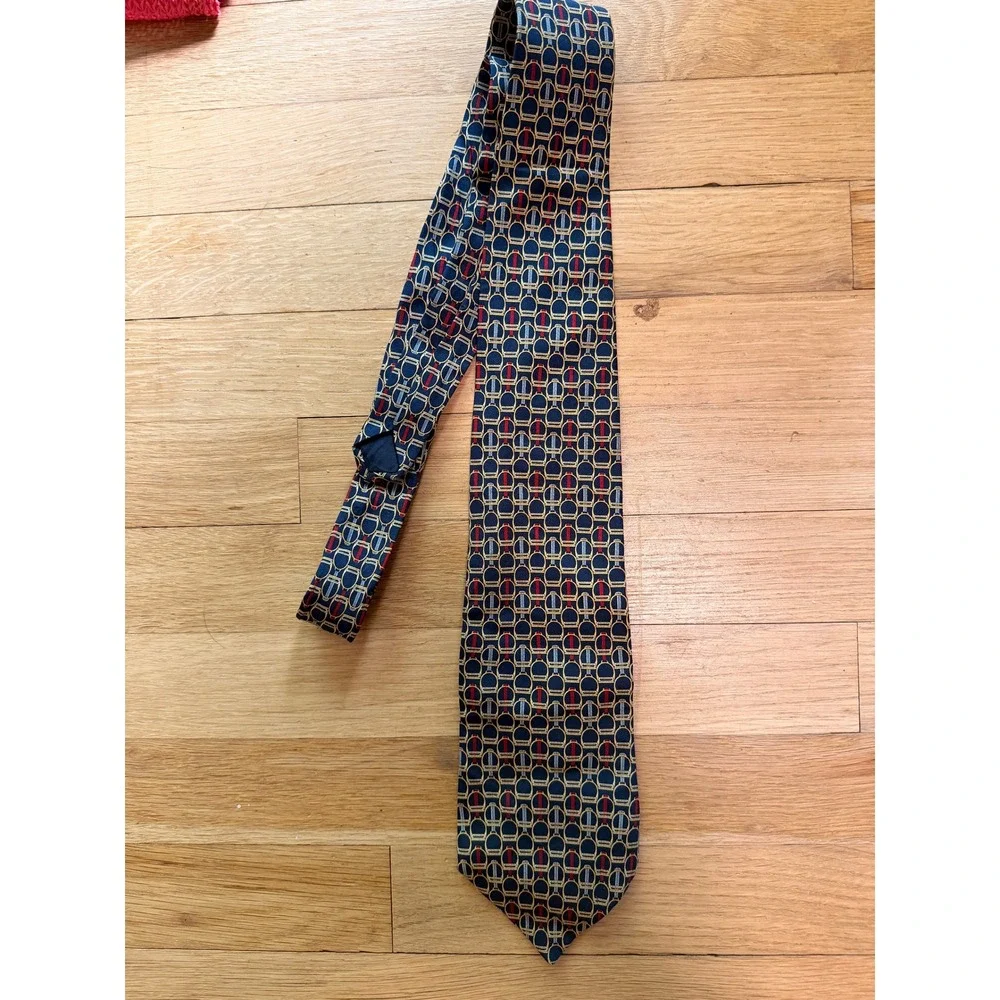 Brooks Brothers Basics Mens Silk‎ Tie Navy Blue Red Gold Equestrian Stirrup USA