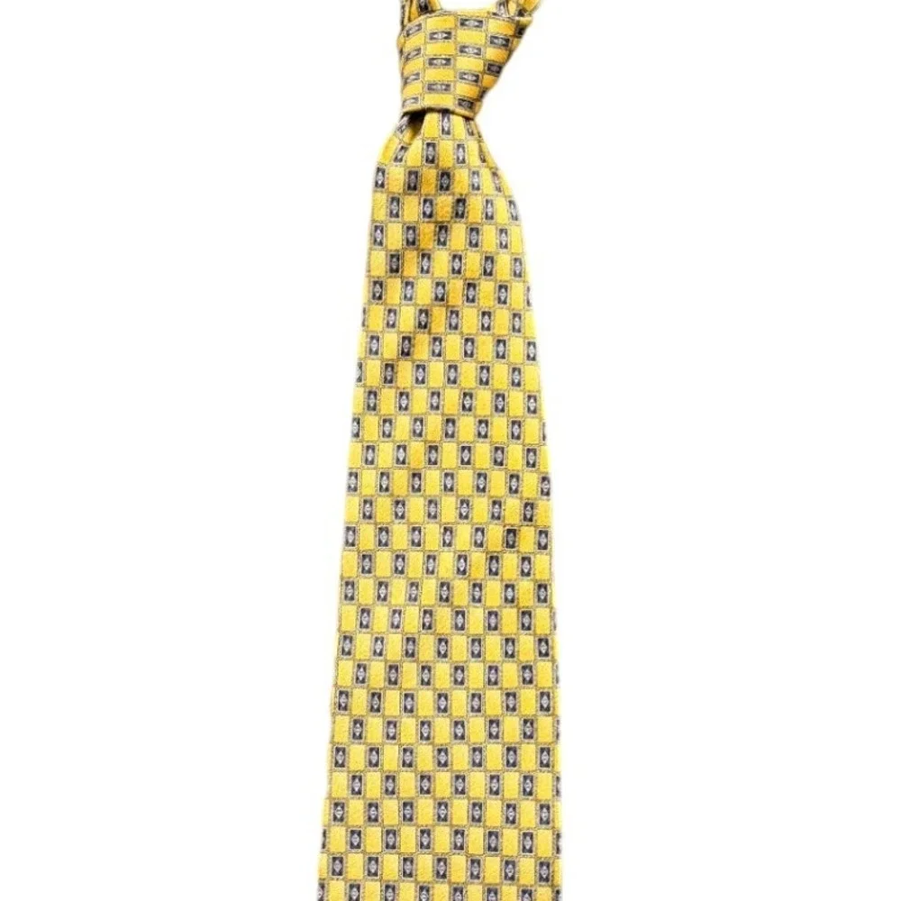 Pierre Cardin Mens Necktie Yellow Geometric Silk Tie Made in USA 59‎ Inch
