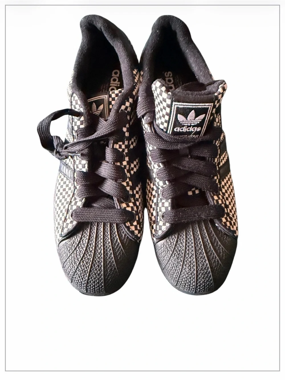 Adidas Checkerboard Superstar Sneakers - Black & White size 13