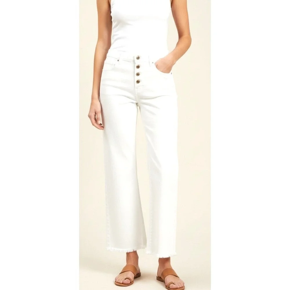Michael Kors Jeans Womens White Wide Leg Button Fly  Raw Hem Denim EUC Size‎ 14