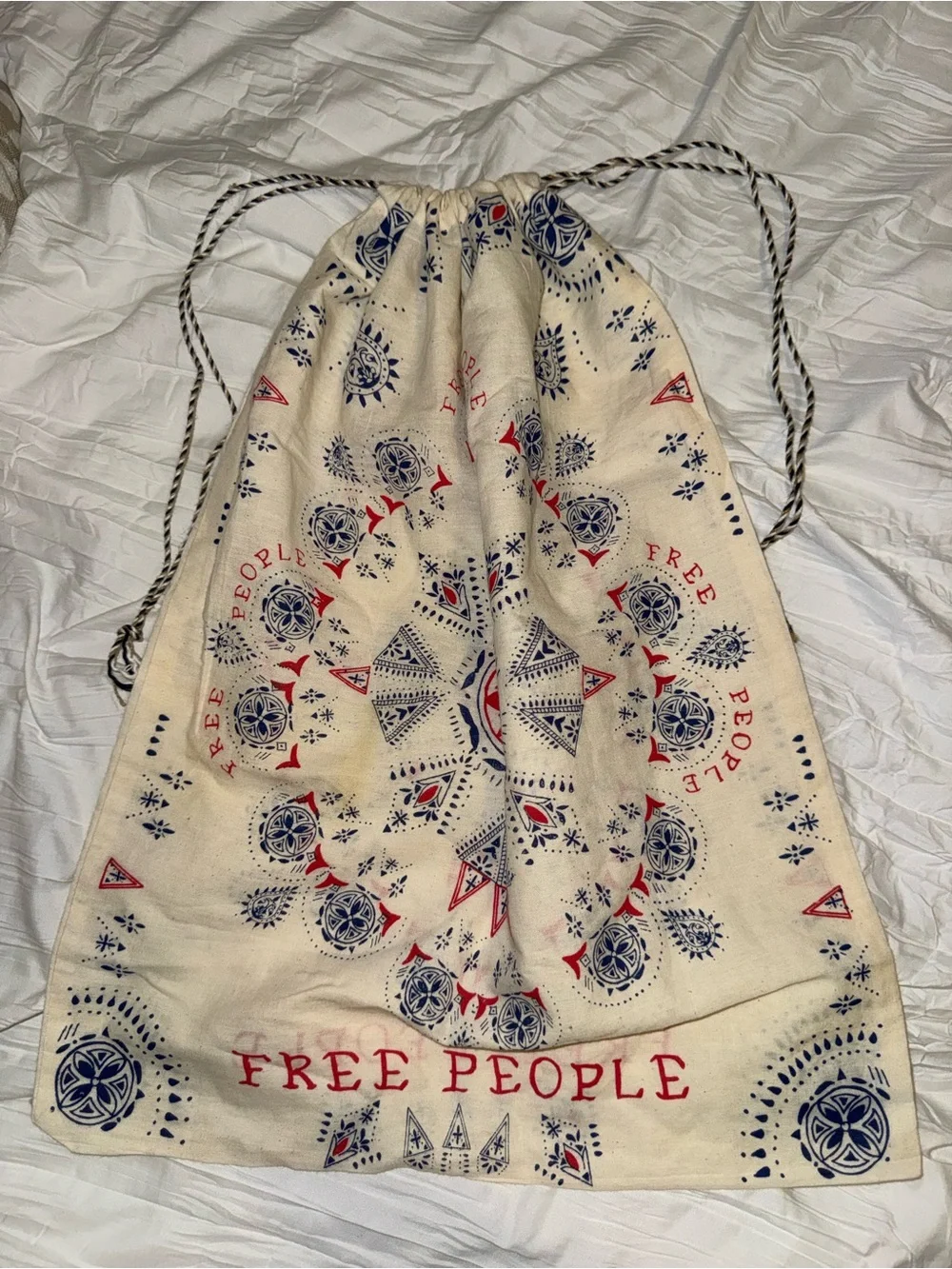 Free People Cream Wall Tapestry with Red & Navy Bandana Motif