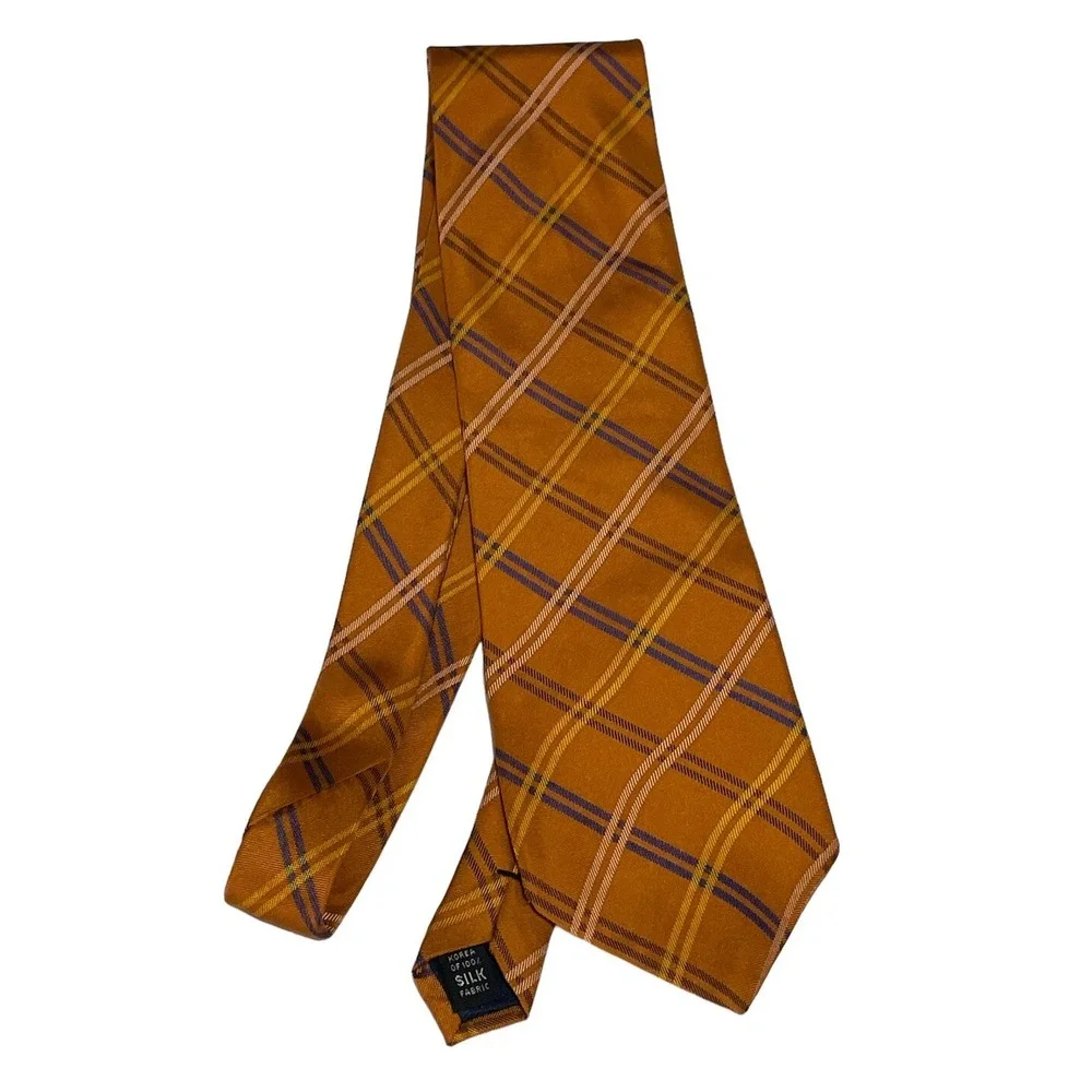 Nautica 100% Silk Tie‎ Orange Navy  Plaid Classic Preppy EUC Fast Shipping