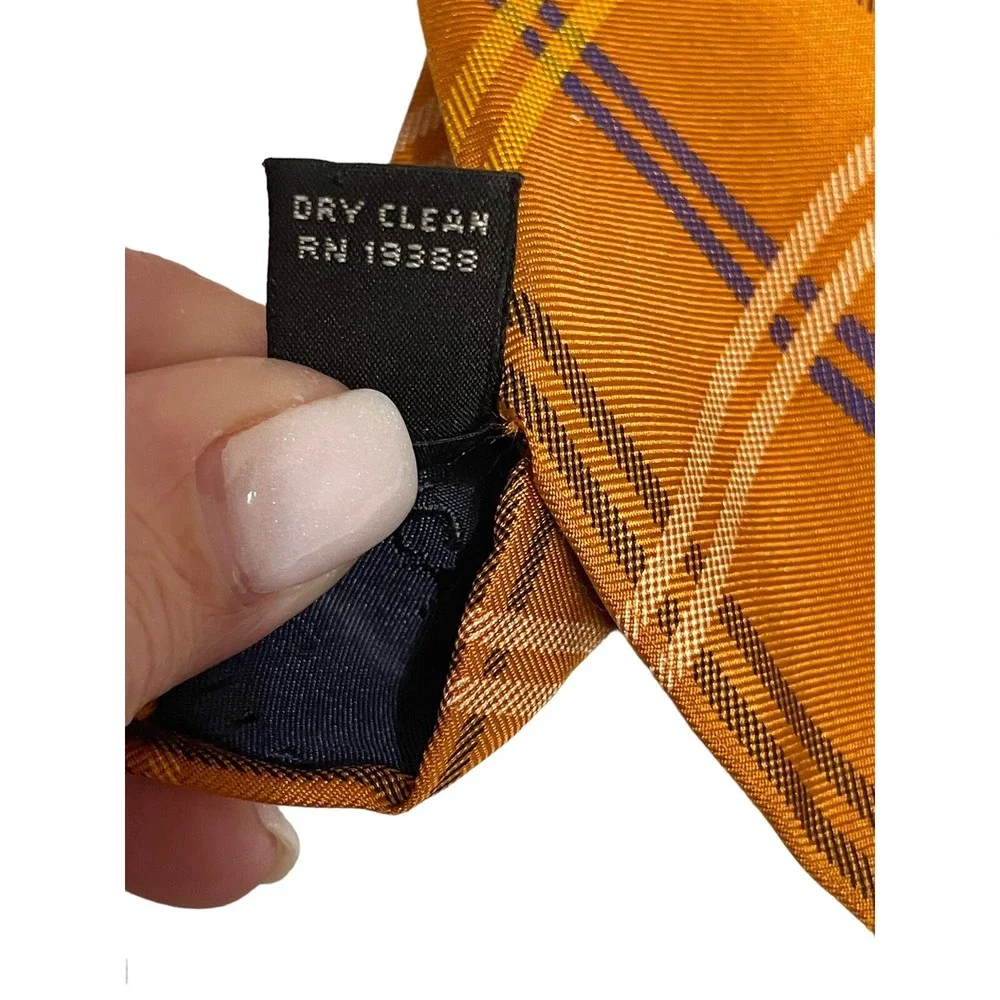 Nautica 100% Silk Tie‎ Orange Navy  Plaid Classic Preppy EUC Fast Shipping