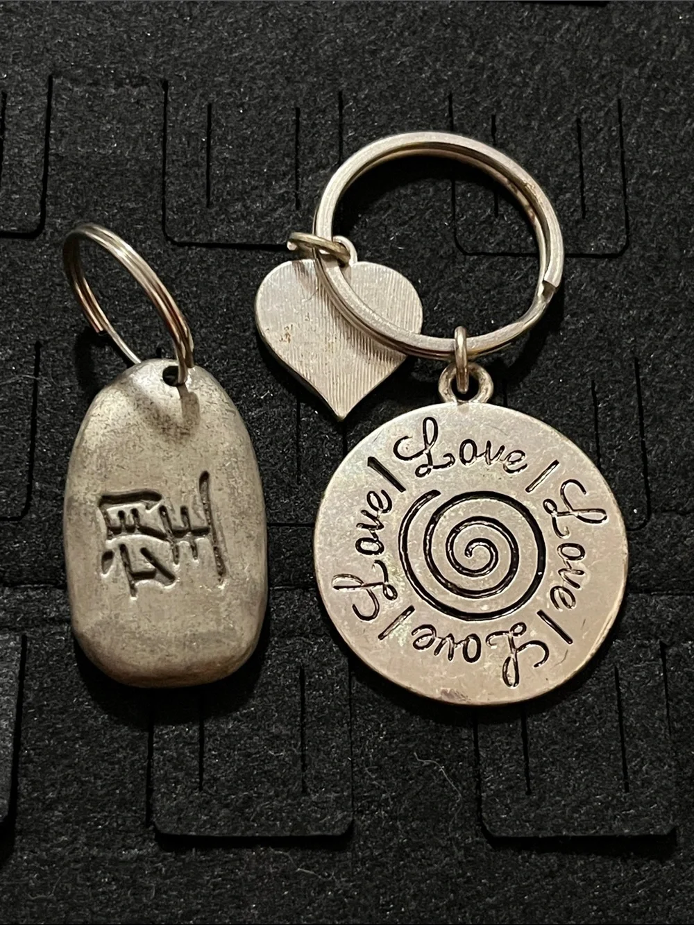 Vintage Silver Tone Spiral 'Love' Pendant Key & Heart Charm