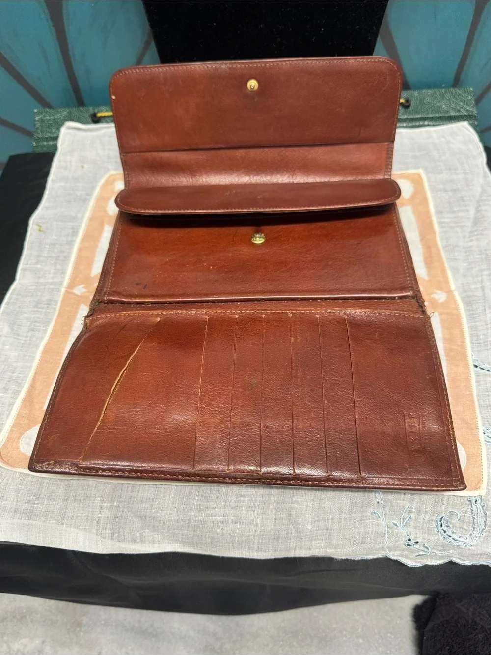 Vintage Texier Brown Leather Bifold Wallet Embossed Logo TEXIER / Made In France