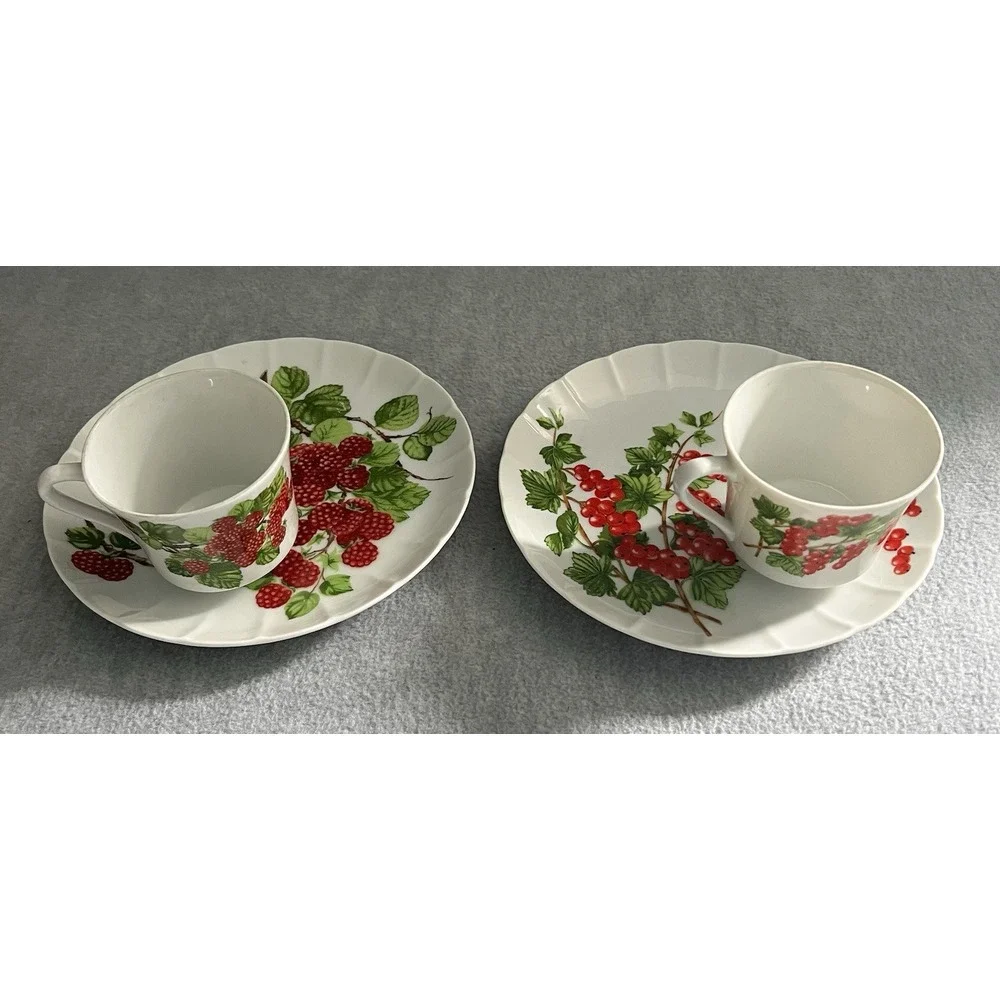 GROSEILLER ROUGE Dessert Snack Plates Tea Cups Mann‎ Vintage 1975 Set Brunch