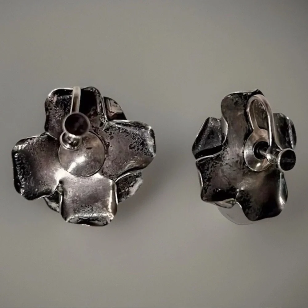 Sterling Silver Rose Brooch 3.5” 3-Pc Set Whimsigoth Wednesday Deco Pin Vintage