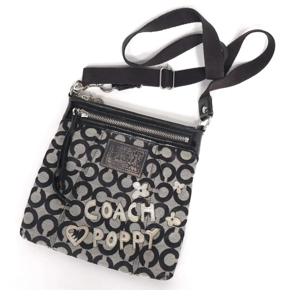 COACH Women’s Crossbody Signature Black Jacquard Patent Trim Bag