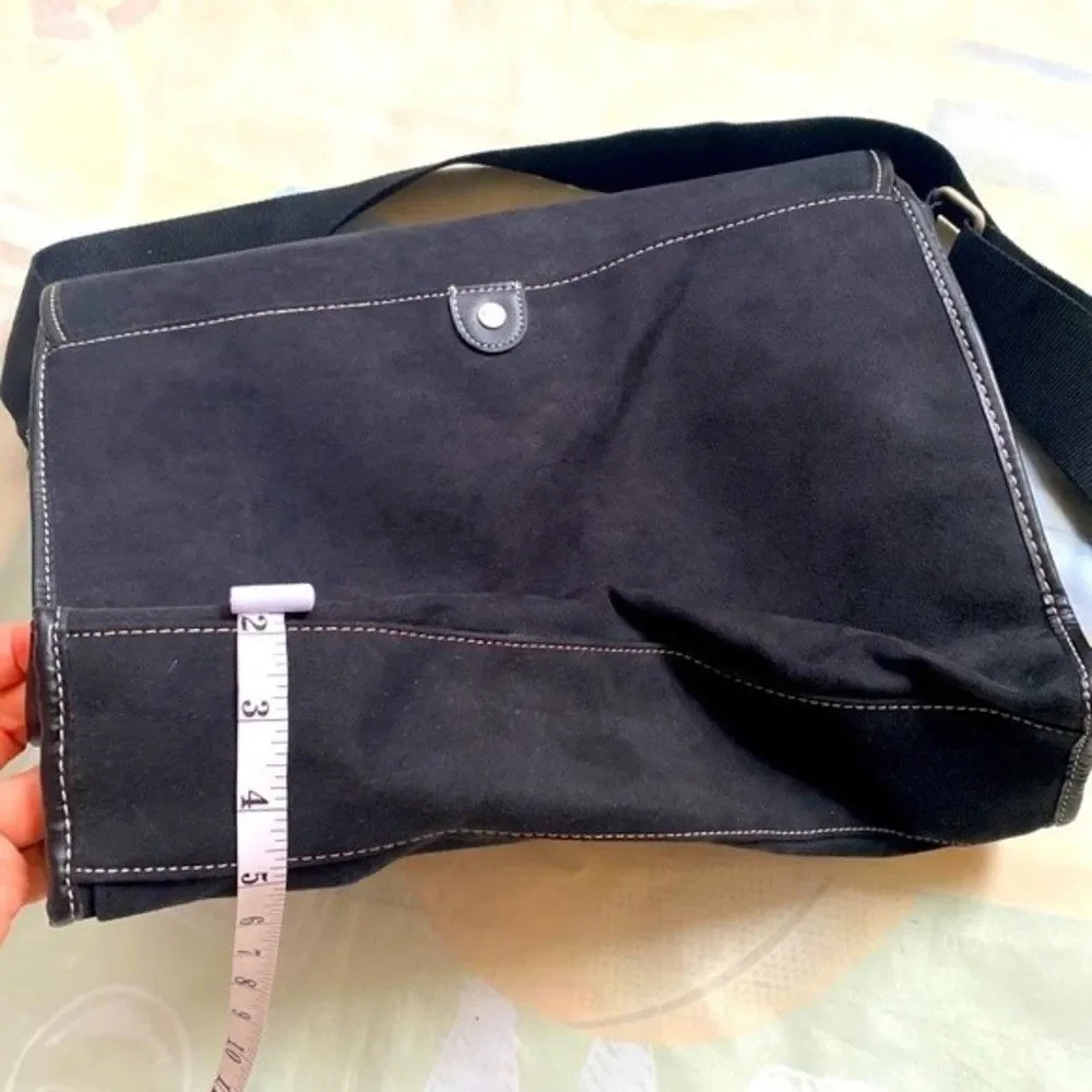 Kenneth Cole New York Messenger Shoulder Bag Black Faux Suede Adjustable…