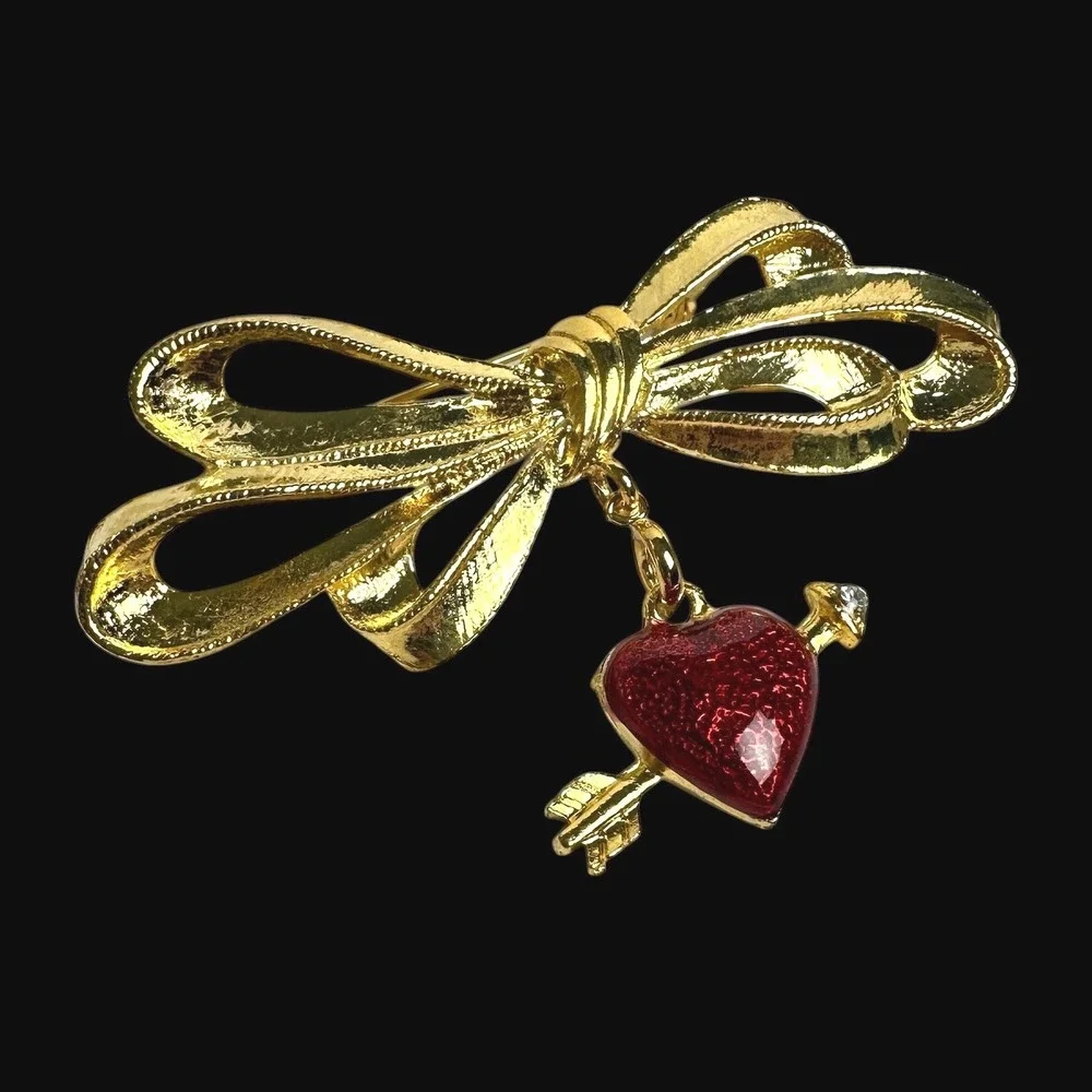 Vintage‎ 1986 Phister Ent Gold Bow Brooch - 7 Interchangeable Holiday Charms Set
