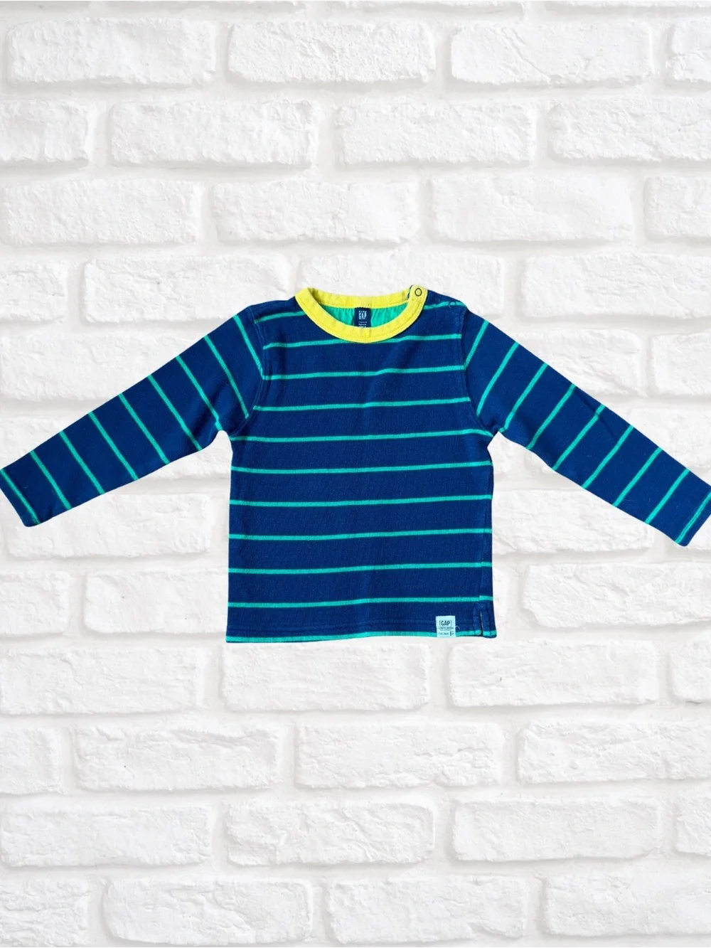 Striped Navy & Teal Long-Sleeve sweater Top with‎ Yellow Trim for Boy