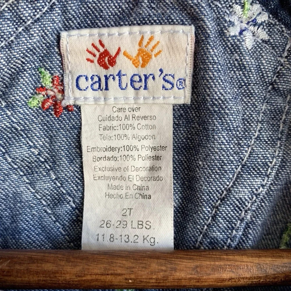 Vintage Carters 2T Daisy Bib Overalls Denim Floral Jean‎ 90's