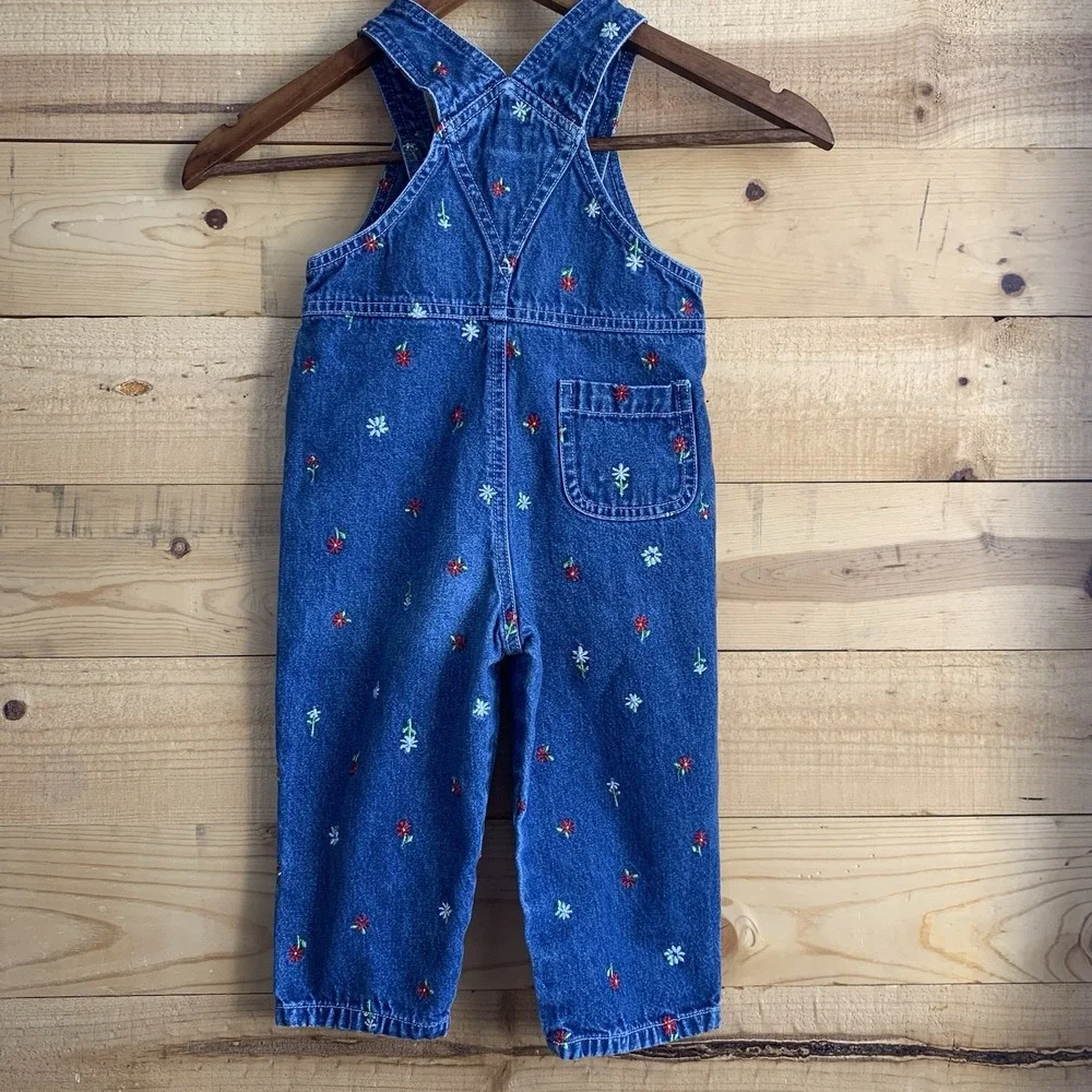 Vintage Carters 2T Daisy Bib Overalls Denim Floral Jean‎ 90's