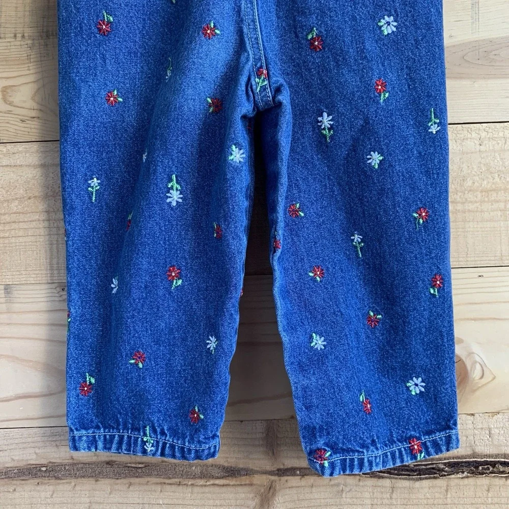 Vintage Carters 2T Daisy Bib Overalls Denim Floral Jean‎ 90's