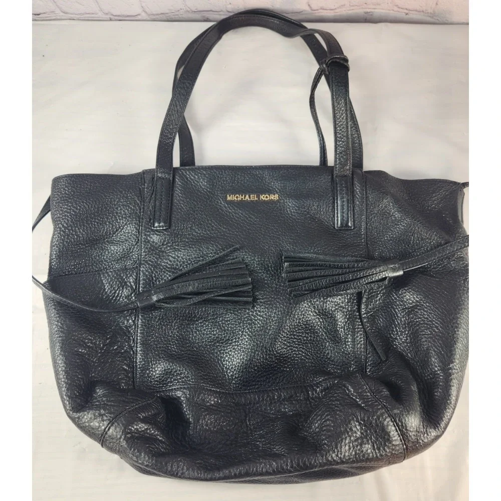 Michael Kors Black Super Soft Cobblestone Leather Shoulder Bag Purse Tote Large