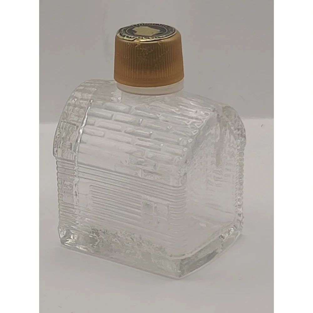Vtg Miniature Log Cabin Maple Syrup Glass Bottle 2.75