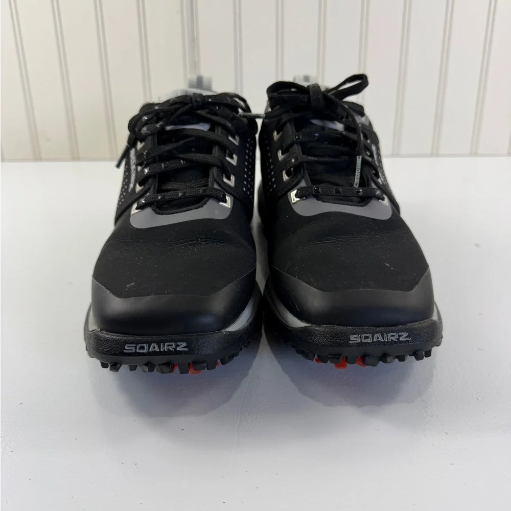 SQAIRZ Golf Shoes Mens Size 7.5‎ Black Gray Spiked Cleats Lace Up Square Toe