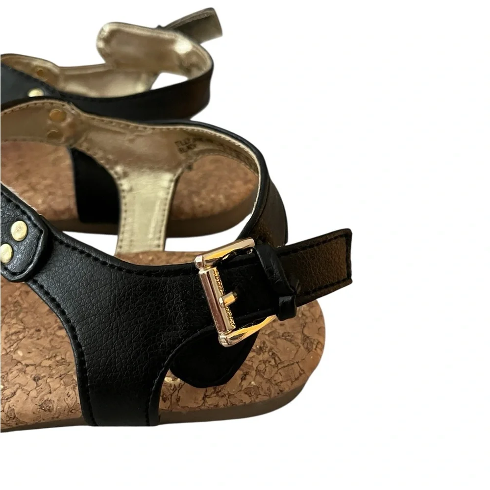 Michael Kors Girls‎ Tilly Jane Sandals | Size 2 | Black & Gold Cork Flat