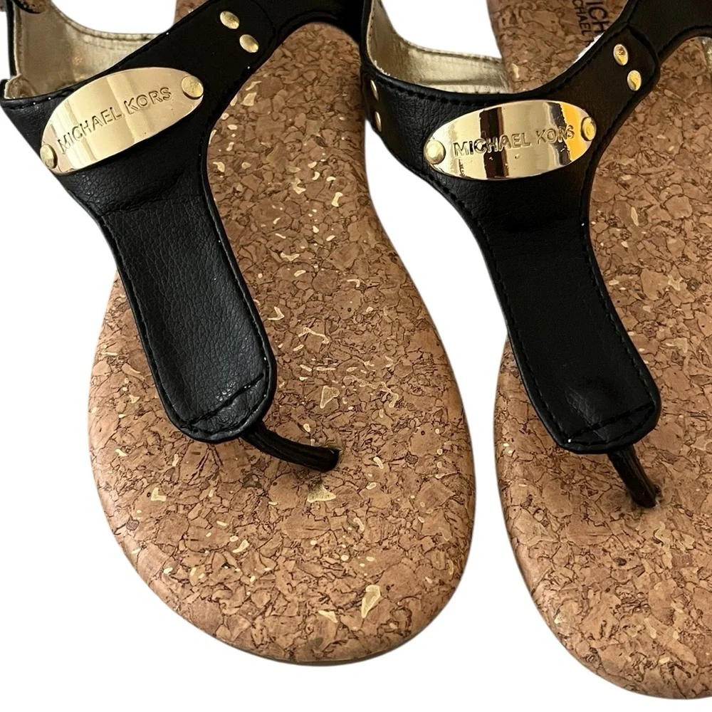 Michael Kors Girls‎ Tilly Jane Sandals | Size 2 | Black & Gold Cork Flat