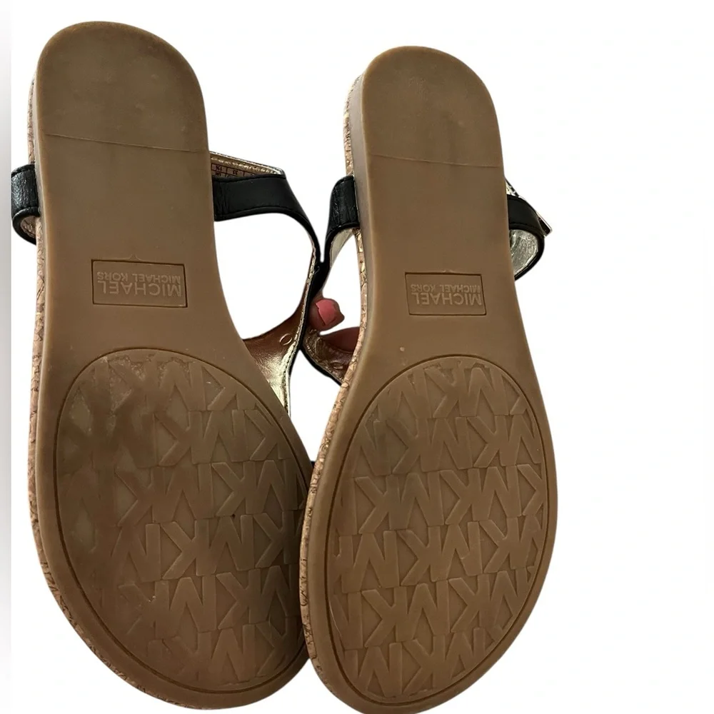 Michael Kors Girls‎ Tilly Jane Sandals | Size 2 | Black & Gold Cork Flat