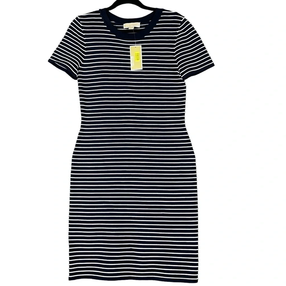 Michael Kors Ottoman Stripe Navy Bodycon Dress Women's Size Large