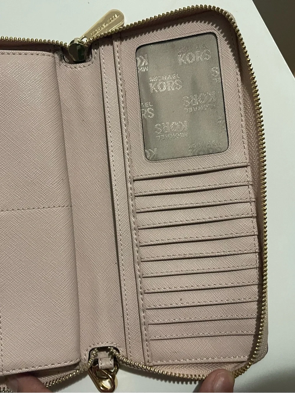 Michael Kors Pink Leather Wristlet Zip Wallet with Gold Logo