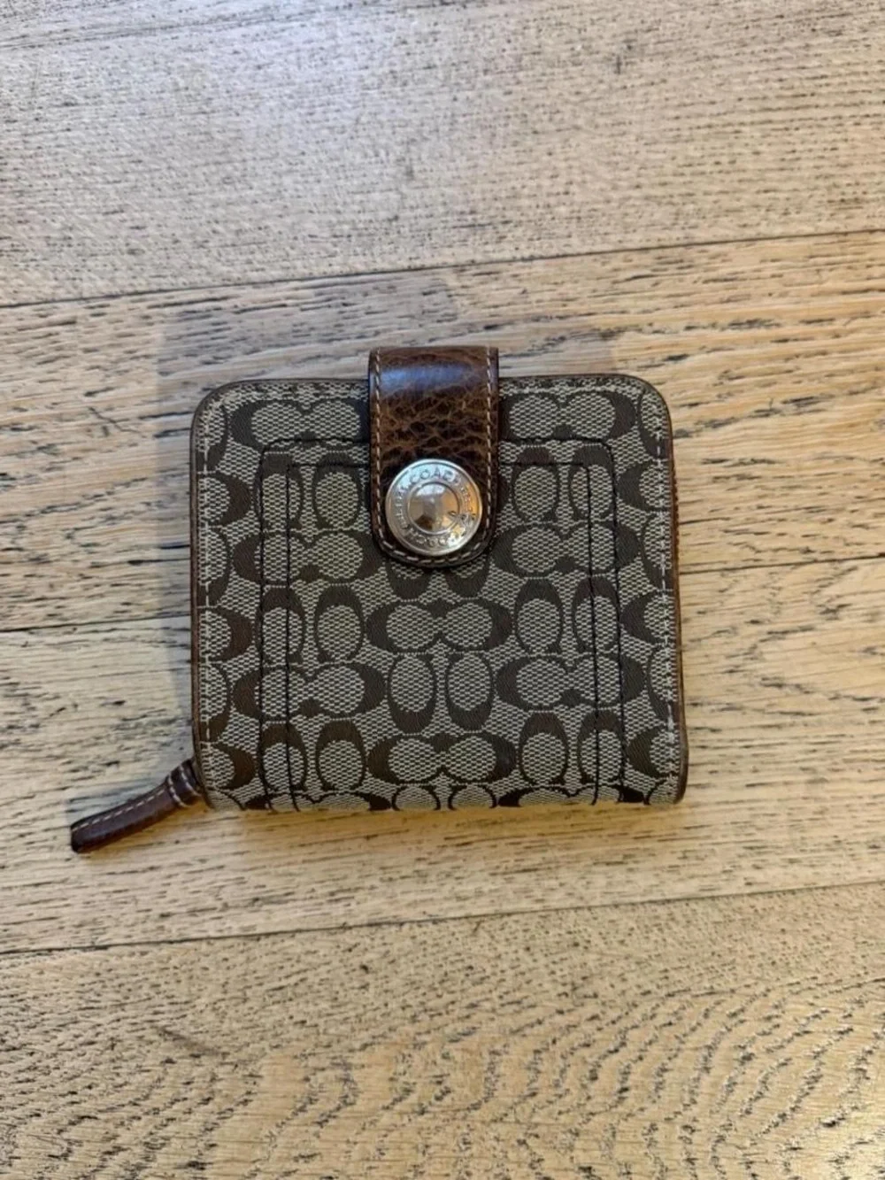 Coach Brown Signature Canvas Small Zip Wallet