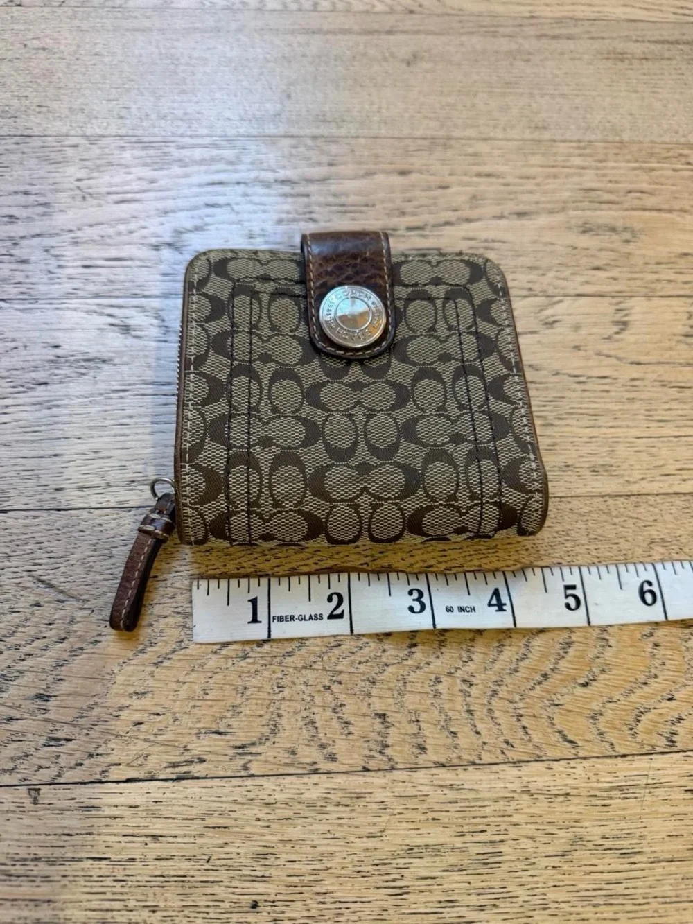 Coach Brown Signature Canvas Small Zip Wallet