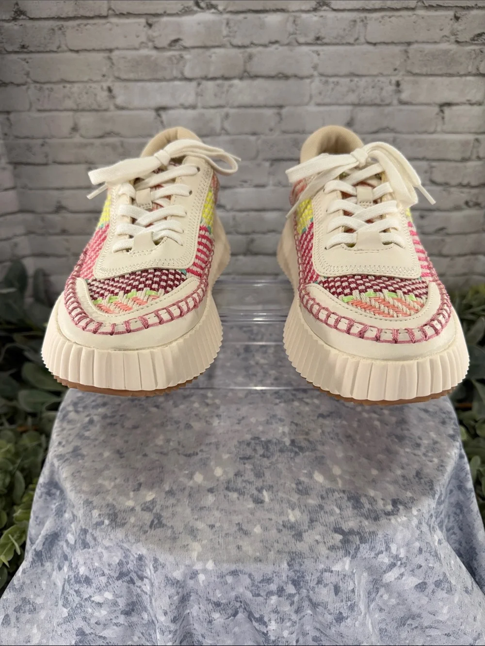 DOLCE VITA “Denae” Beige & Multicolor Basket Weave Platform Sneaker WMS 7.5M NEW