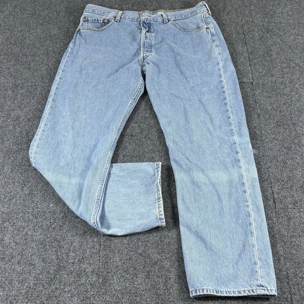Vintage‎ Y2K Levi's 501 Button Fly Jeans Fits 36x31 Red Tab Distressed Fade Blue