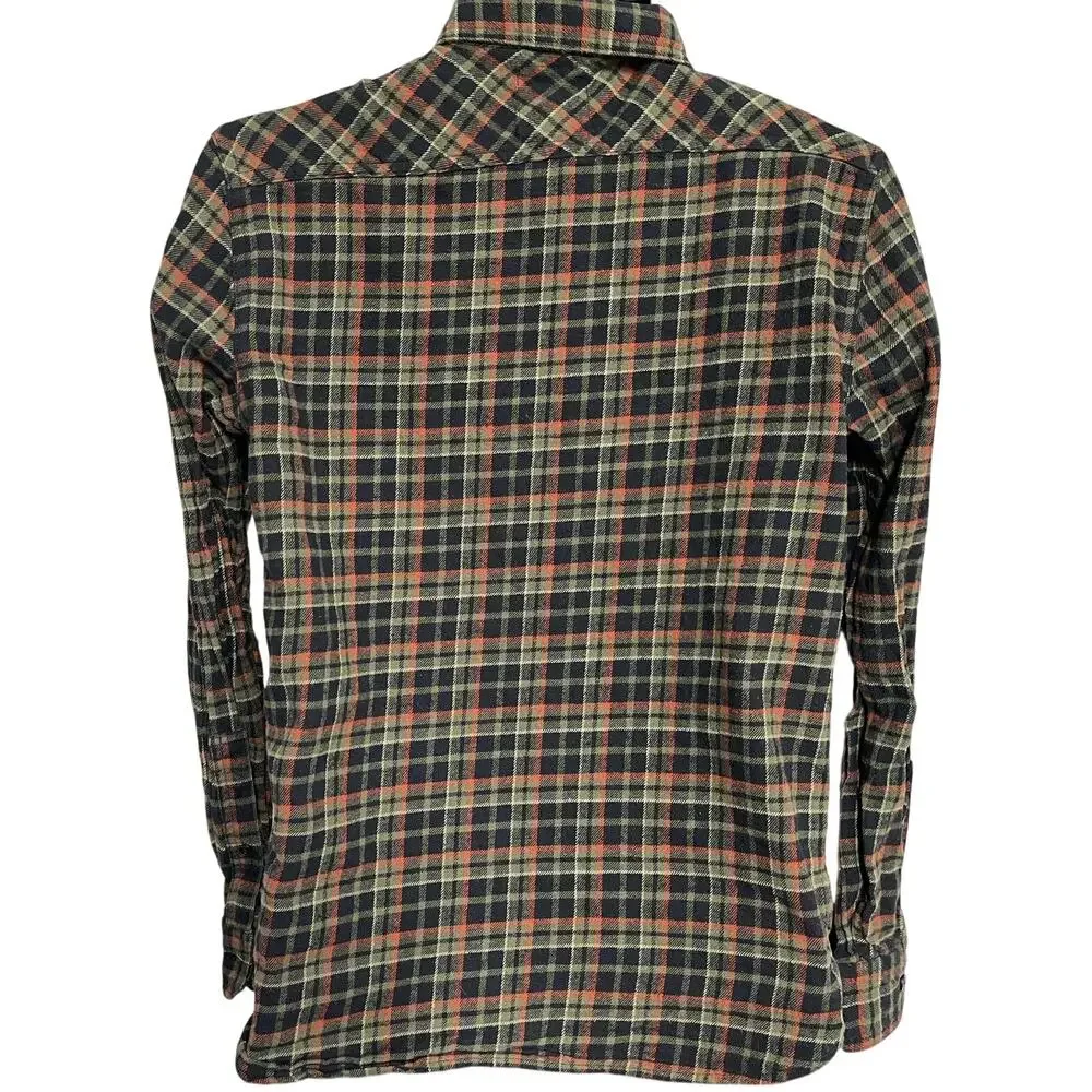 Levis Flannel Shirt Men Size S Green Orange Black Plaid 100% Cotton Long Sleeve