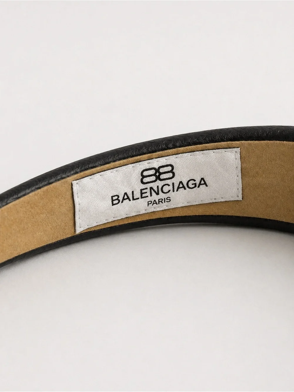 Balenciaga Black Leather Padded Headband with Crystal BB Emblem
