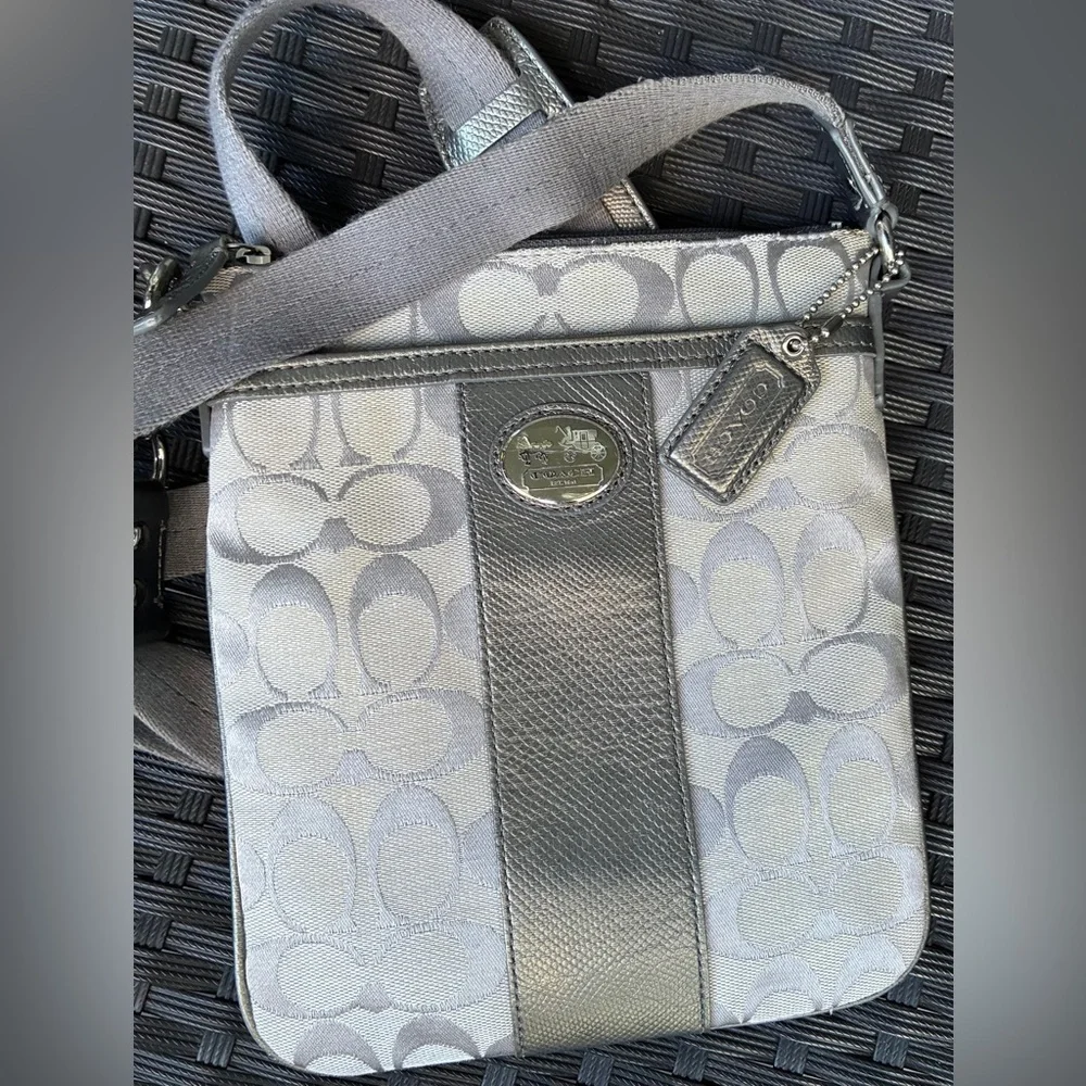Coach Silver and Gray Signature Crossbody Bag