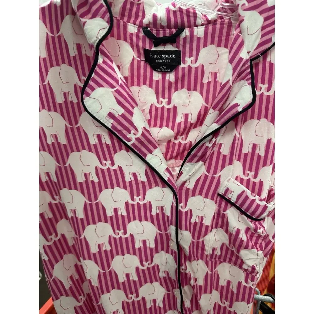 kate spade pink striped elephant button up pajama top Size M