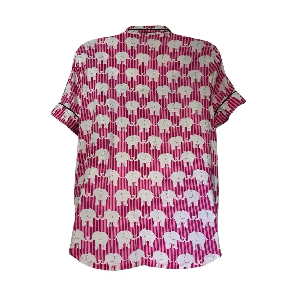 kate spade pink striped elephant button up pajama top Size M