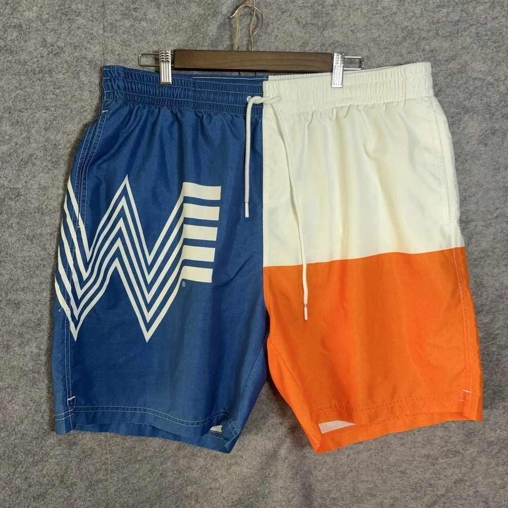 Whataburger Swim Trunks Mens XL Blue Orange‎ Pockets Mesh Lined Logo