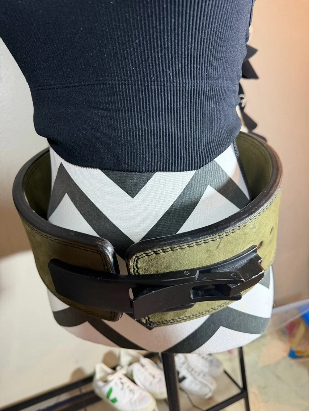 Rise Olive Green Leather Weightlifting Belt for Men - Support and Stability