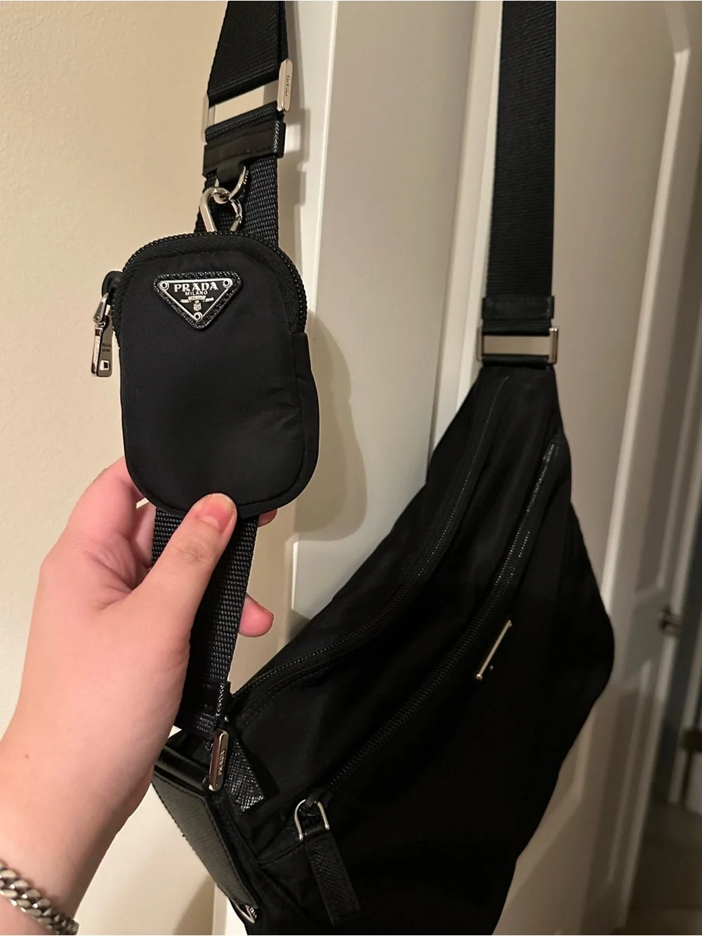Prada Black Nylon Bag with Detachable Mini Pouch