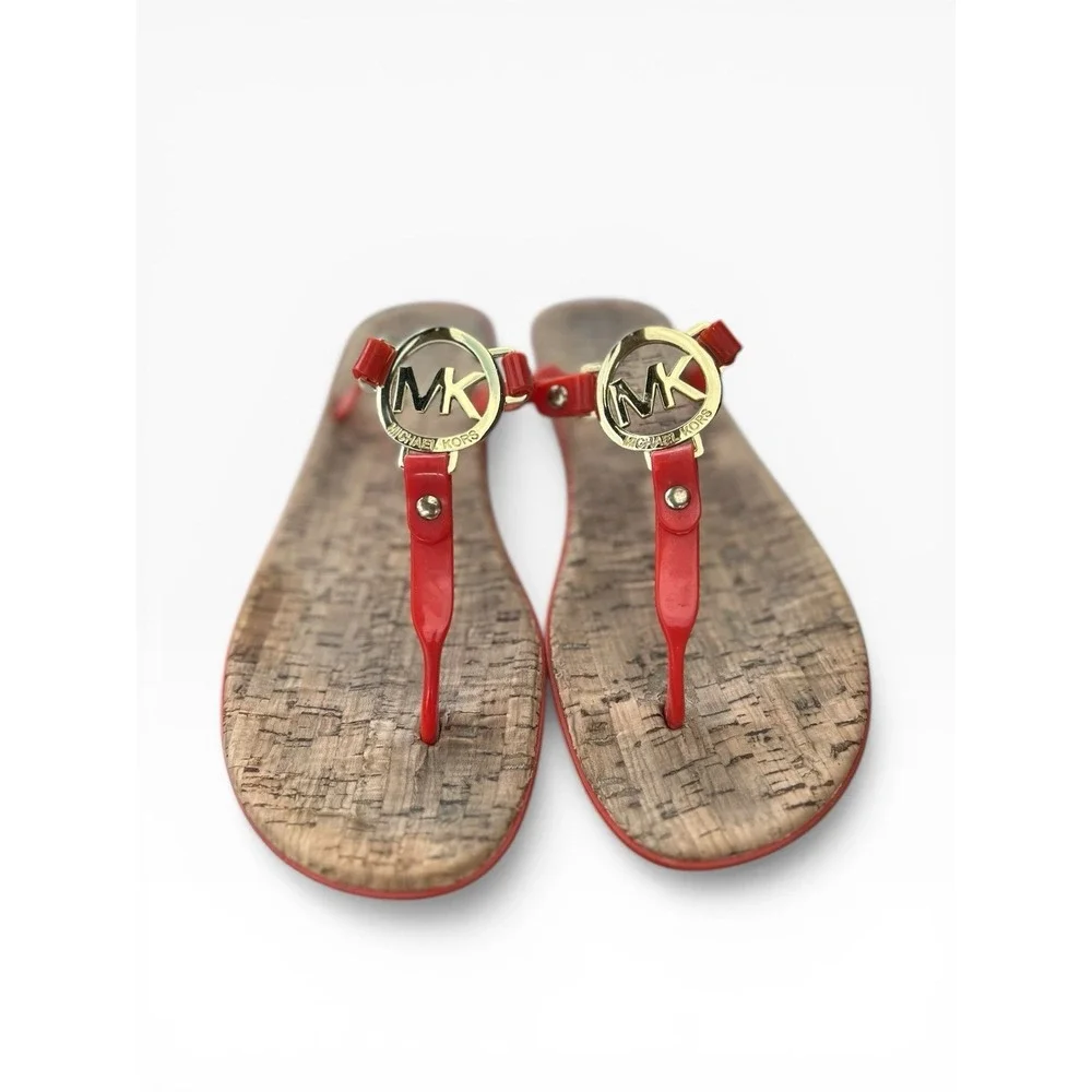 Michael Kors Orange Jelly T-strap Sandals & Cork Footbed SZ 8 Women's Flip Flops