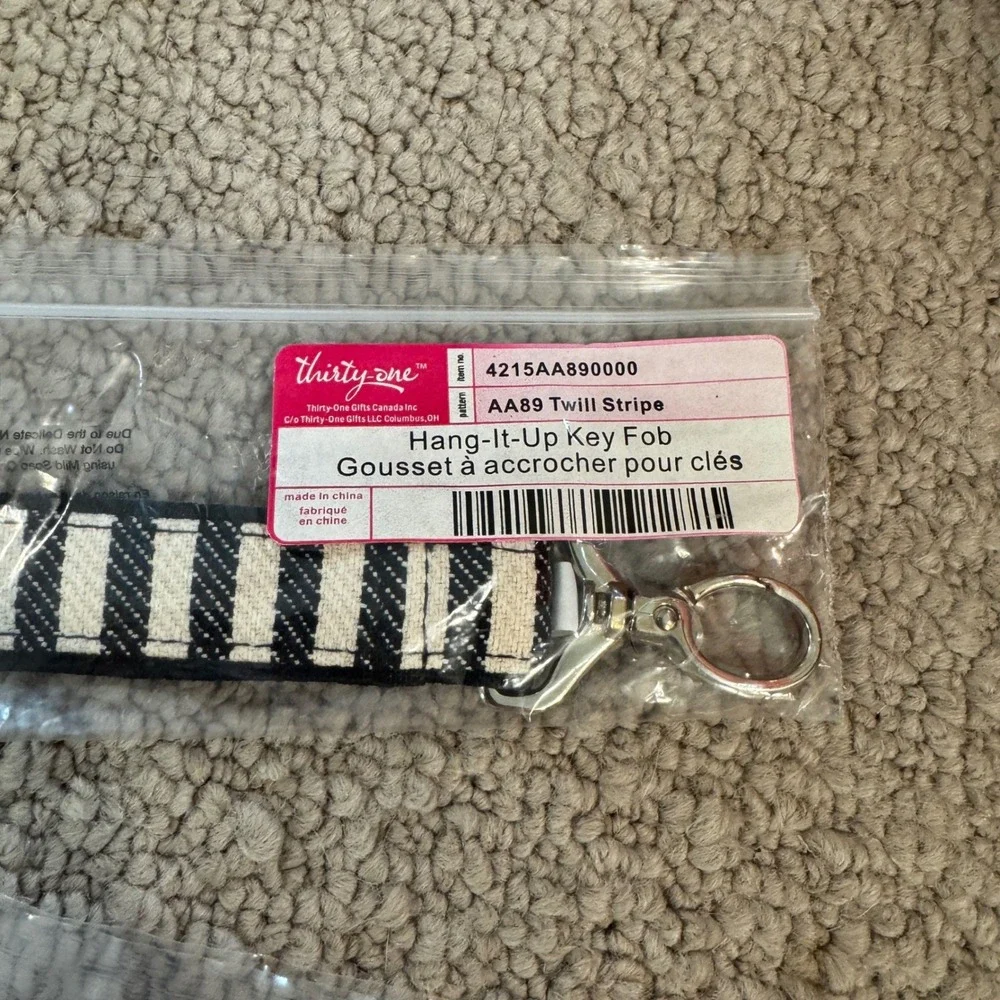 Thirty-One Mini Zipper Pouch and Hang-It-Up‎ Key Fob Set Twill Stripe AA89 NEW