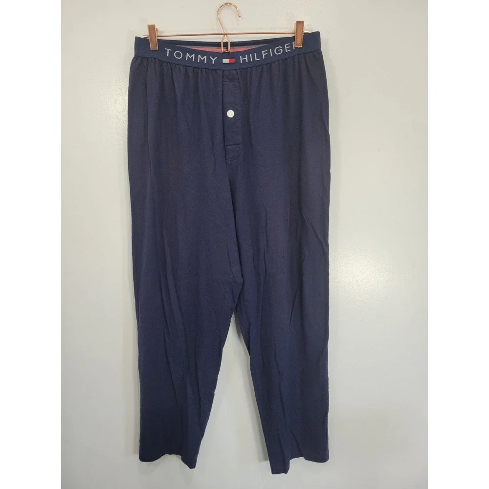 Tommy Hilfiger Logo Waistband Mens Navy Blue Cotton Sleepwear Pajama Pants‎ XL