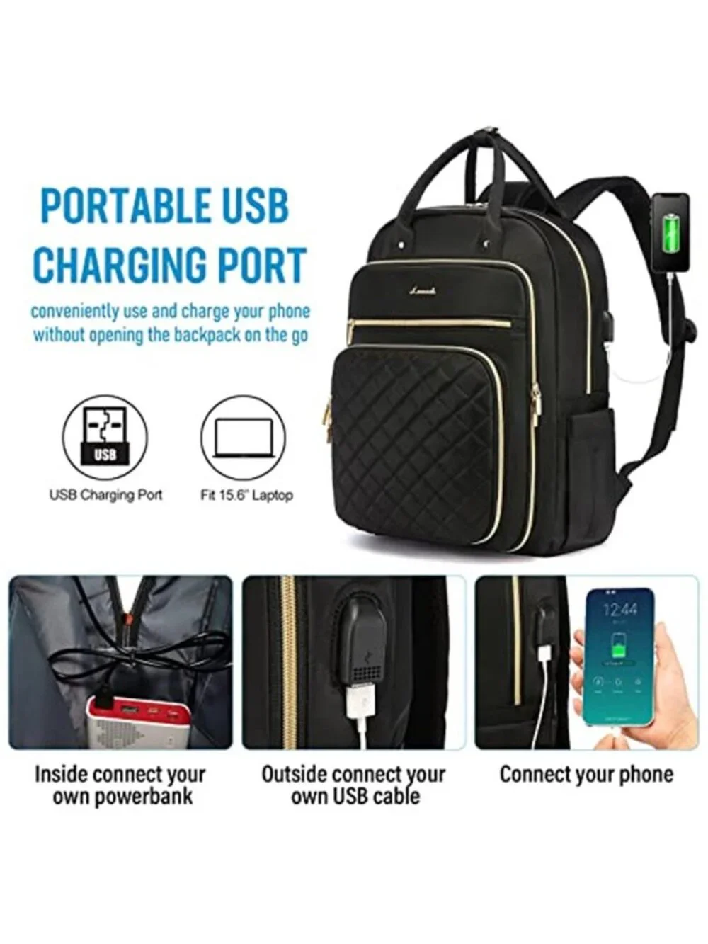 Womens Laptop Backpack Purse Travel Work Business Computer Bag USB Charging Port